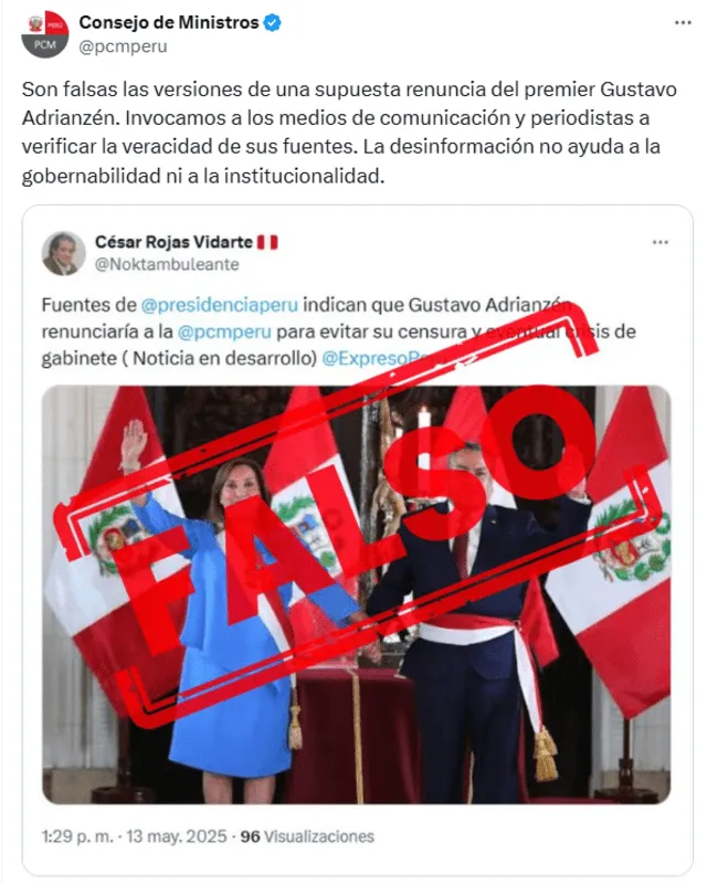 X del Consejo de Ministros publica noticias falsas. Foto: X X del Consejo de Ministros publica noticias falsas. Foto: X