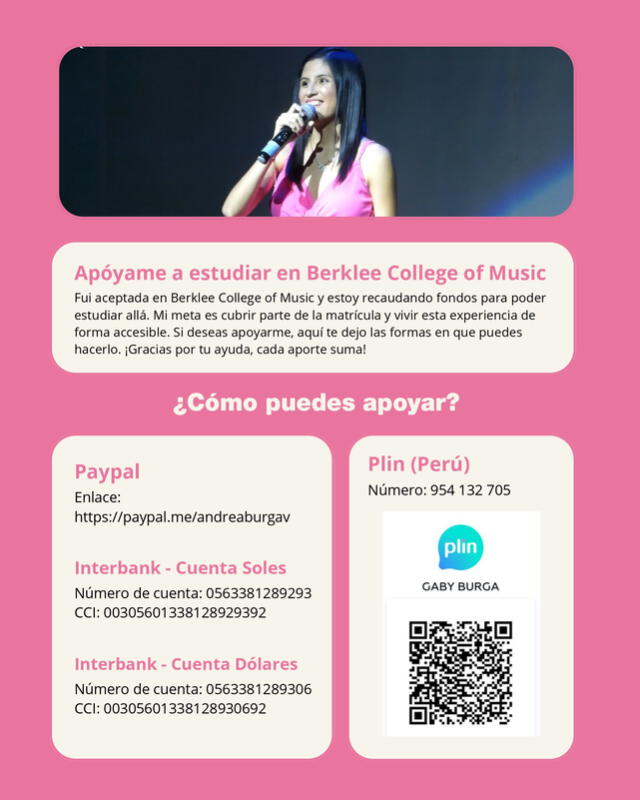  Recaudación para Andrea Burga. Fuente: Instagram   