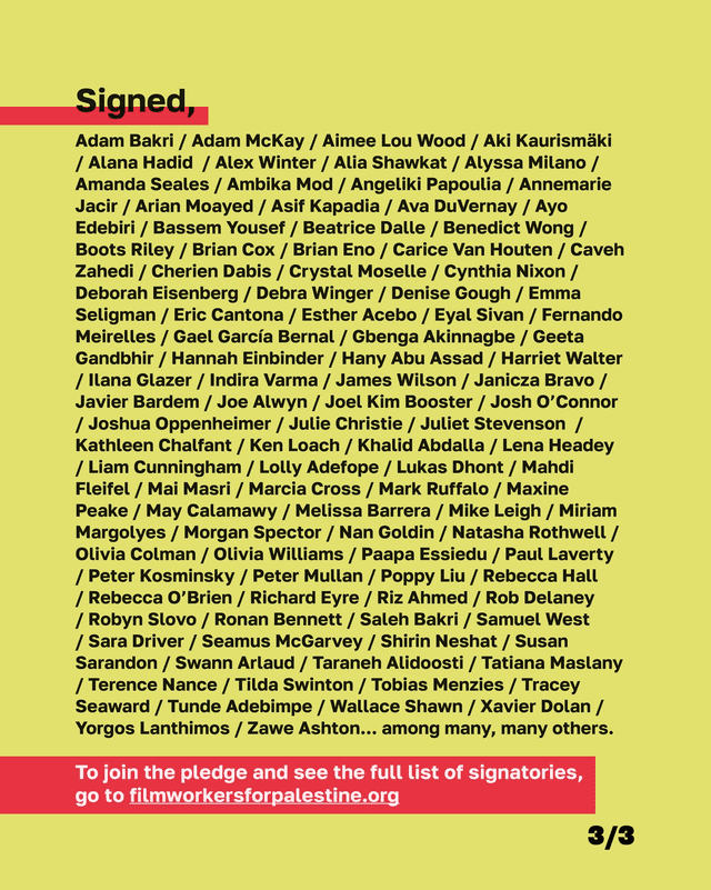  Estrellas de Hollywood que firmaron la carta en contra de las productoras de Israel. Fuente: Instagram   