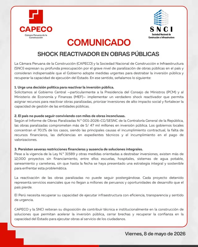Comunicado de Capeco y SNCI.
