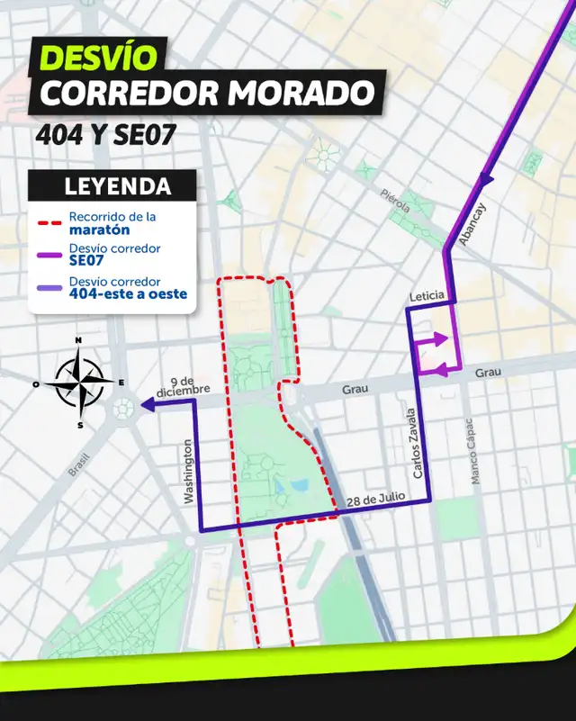ATU anuncia desvíos en Corredor Azul y Morado por competencia deportiva
