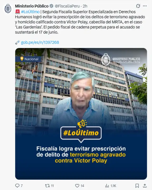 Comunicado de la Fiscalía a través de sus redes sociales. Comunicado de la Fiscalía a través de sus redes sociales.