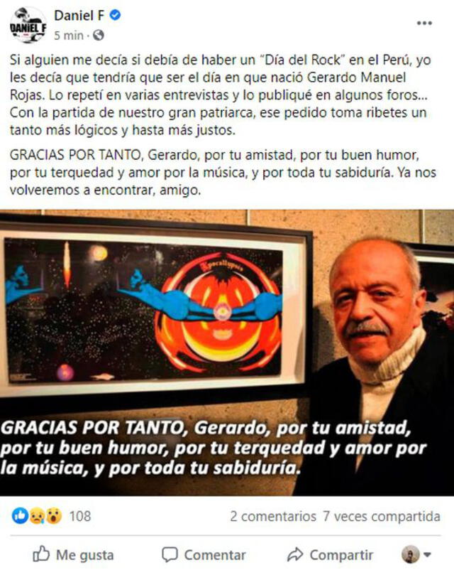 Daniel F lamenta muerte de Gerardo Manuel. Foto: captura Facebook