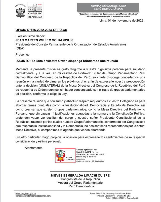 Bermejo informó que Perú Democrátivo envió una carta al titular del Consejo Permanente de la OEA el último martes para que sostengan un encuentro con la delegación de la OEA. Foto: composición Gerson Cardoso/LR