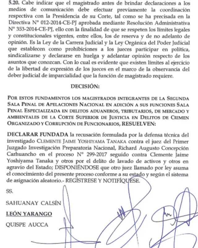 Resolución de la Segunda Sala Penal de Apelaciones Nacional sobre la recusación contra Concepción.