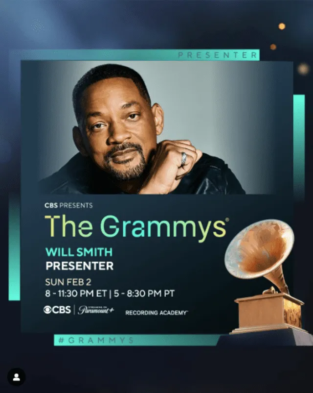 Will Smith estará como presentador en los Grammys 2025. Foto: Instagram. 