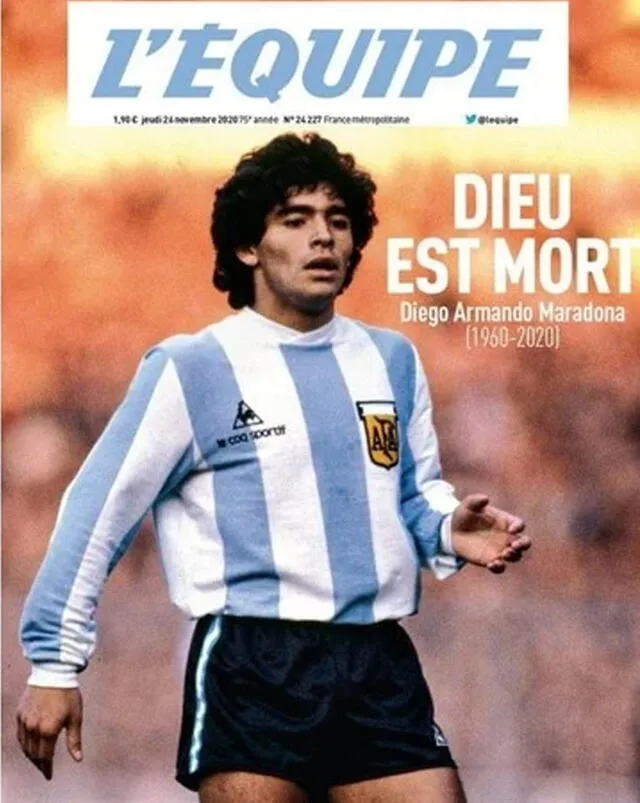 Portada de L'Équipe sobre muerte de Maradona.