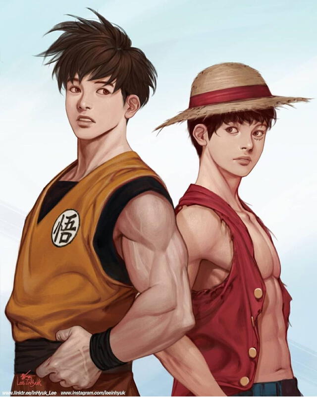 Muchos elogiaron la forma en que el artista retrató el cabello de Goku, que está más cerca de lo que podría ser en la vida real, mientras que otro punto a destacar fue la cicatriz de Luffy. Foto: Instagram - @leeinhyuk
