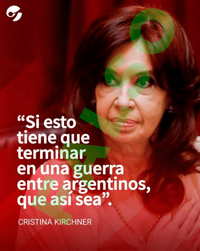  Fotocita viral con declaración apócrifa atribuida a Cristina Fernández. Foto: Facebook    