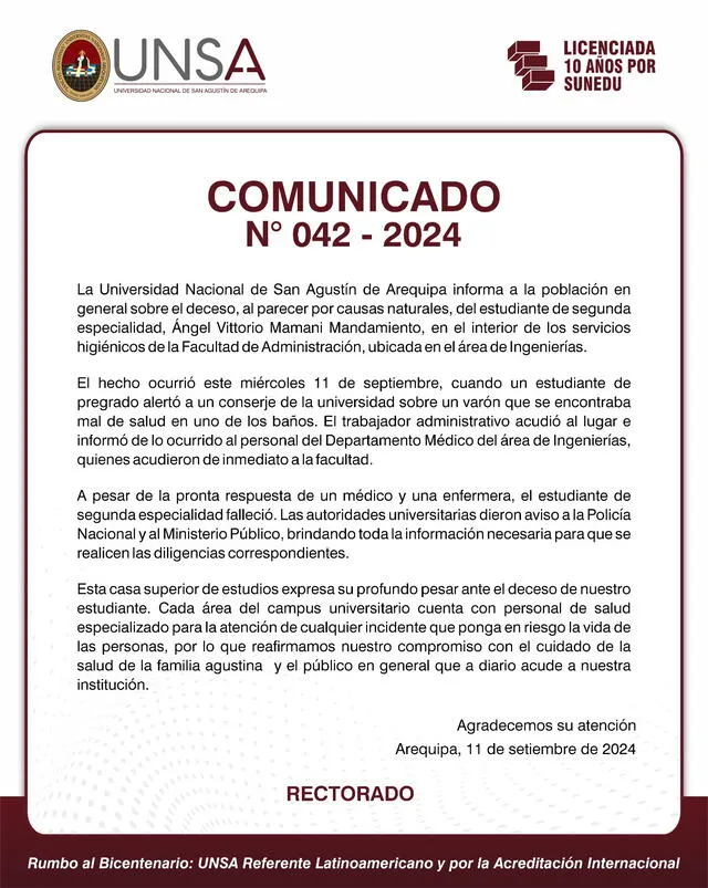 Comunicado de la UNSA