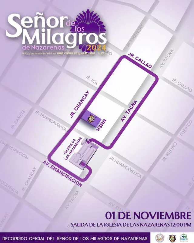 Ruta de la quinta procesión del Señor de los Milagros. Foto: HSMN 