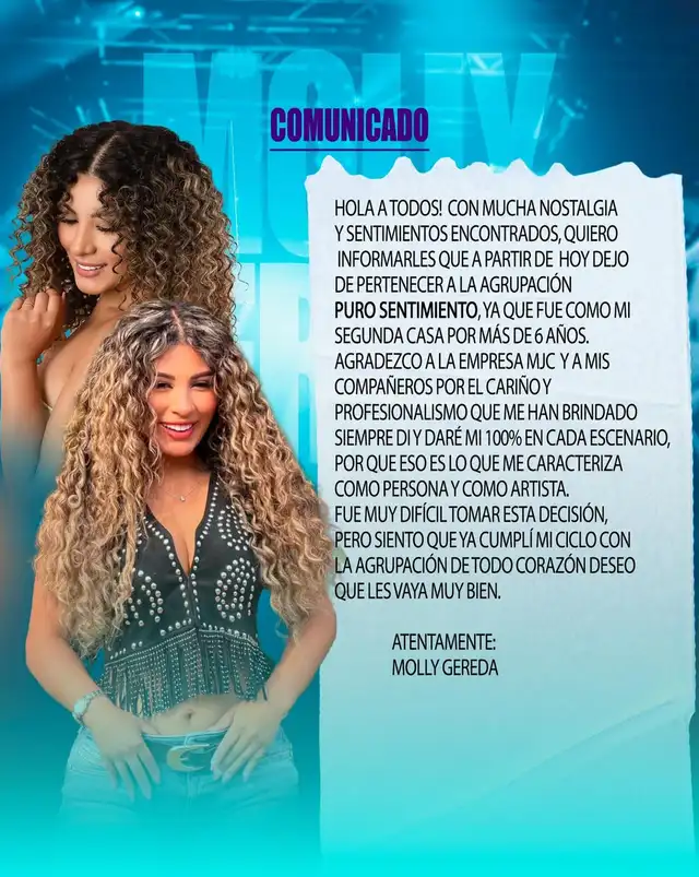 Comunicado de Molly Gereda. Foto: Instagram Comunicado de Molly Gereda. Foto: Instagram