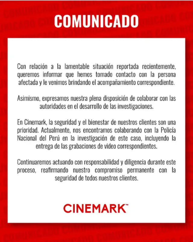 Cinemark se pronuncia sobre lo ocurrido en su sede en San Miguel