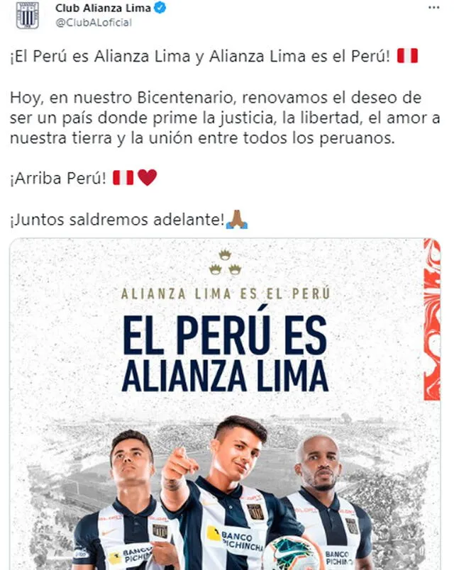 Publicación de Alianza Lima en Twitter.