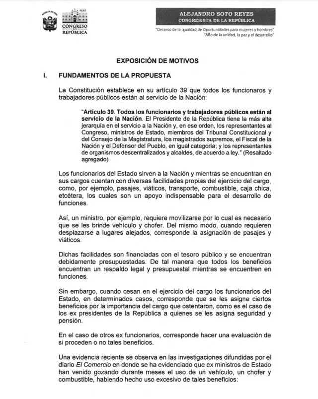  Alejandro Soto presenta proyecto de ley que busca quitar beneficios a los exministros. Foto: Congreso   