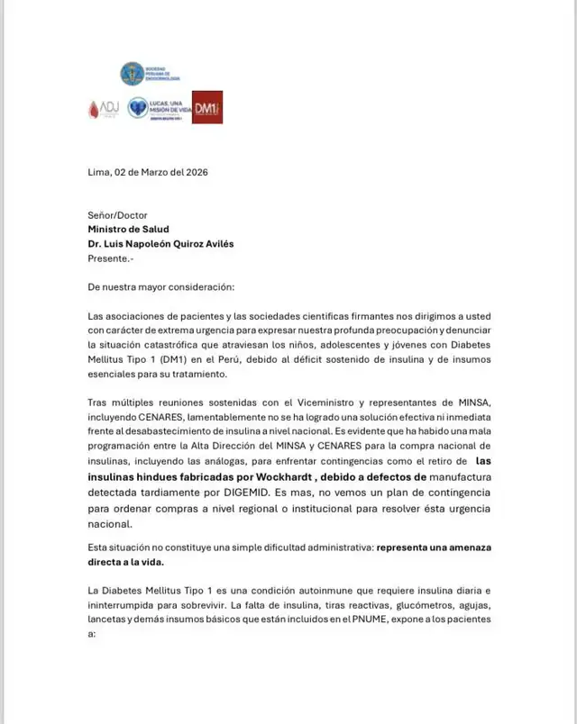  Carta enviada al ministro de Salud. Foto: Difusión   