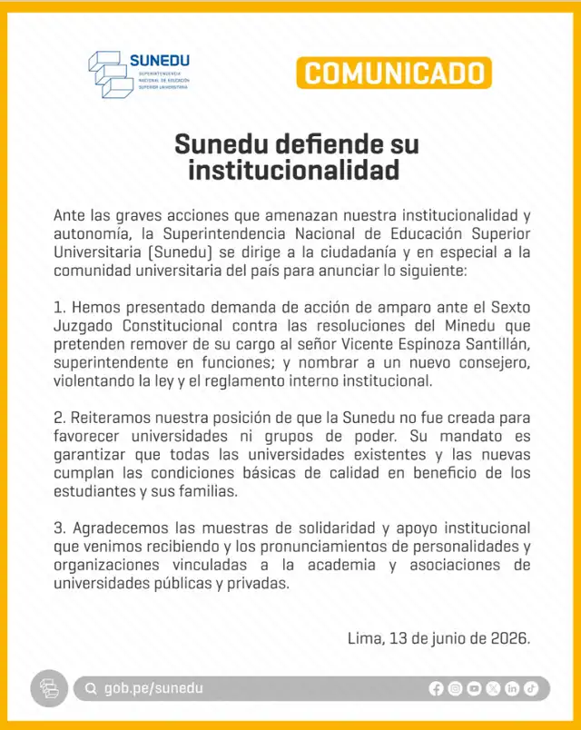 Sunedu, Minedu, Sunedu acción de amparo Sunedu, Minedu, Sunedu acción de amparo