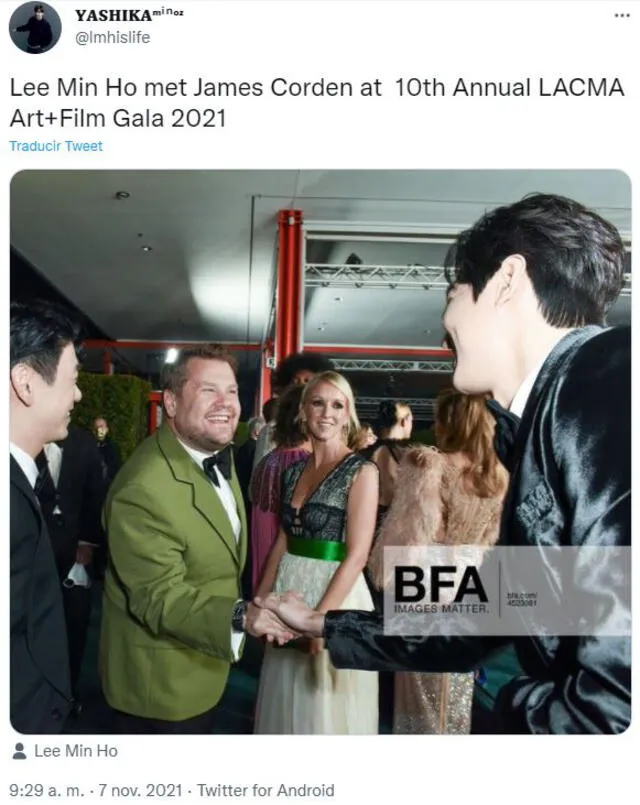 Lee Min Ho en LACMA Art+Film 2021. Foto: BFA vía Twitter
