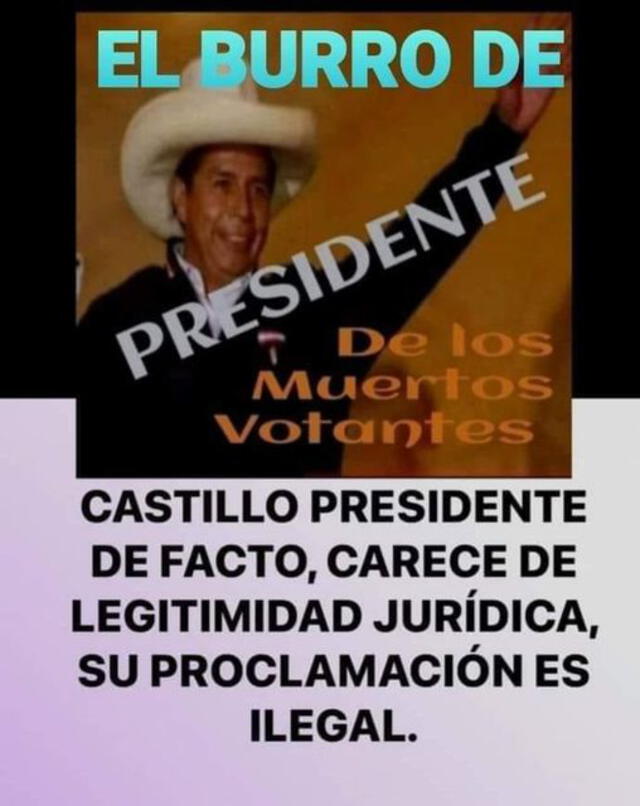 Imagen viralizada en Facebook que asegura que la proclamación de Pedro Castillo es ilegal. FOTO: Descarga de Facebook.