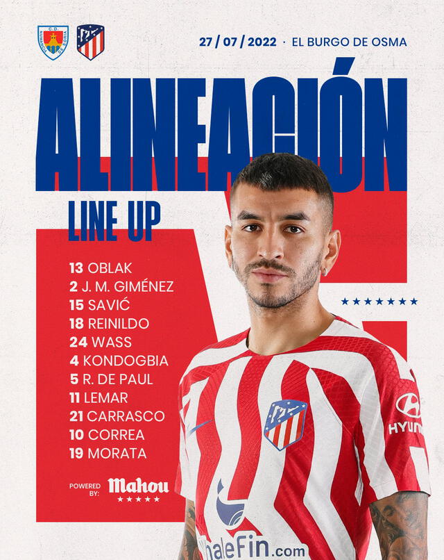 Así forma el Atlético de Madrid. Foto: Atlético/Twitter