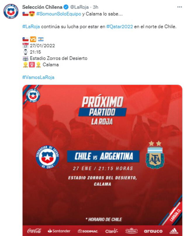 Chile vs. Argentina. Foto: Captura Twitter