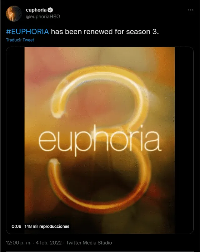 Twitter oficial de Euphoria confirma tercera temporada. Foto: Twitter