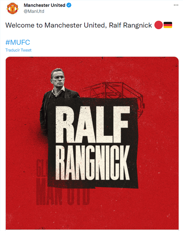 Ralf Rangnick dirigió por última vez al RB Leipzig de la Bundesliga. Foto: Twitter Manchester United