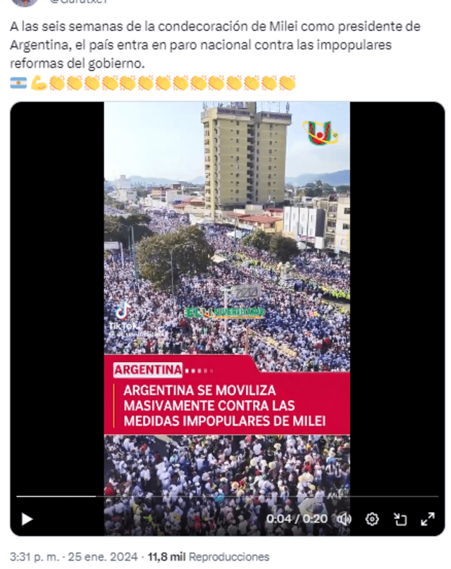  Desinformación sobre el paro nacional en Argentina. Foto: captura en X.   