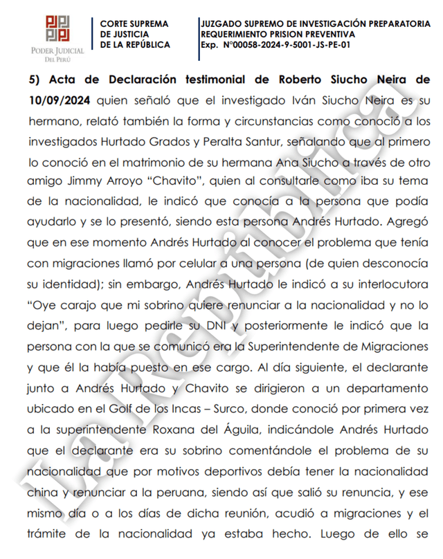  Las declaraciones de Roberto Siucho a la Fiscalía que involucran a Roxana del Águila.<br><br>  