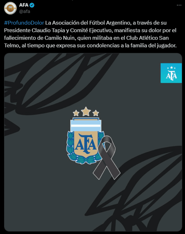 Comunicado de la AFA. Captura: X Comunicado de la AFA. Captura: X
