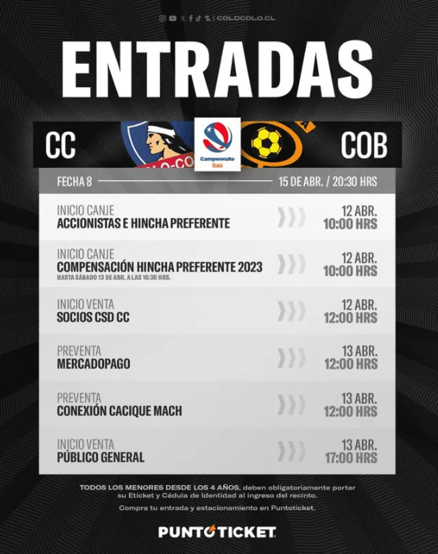 Precios de entras Colo-Colo vs. Cobreloa. Foto: X/Colo-Colo.   
