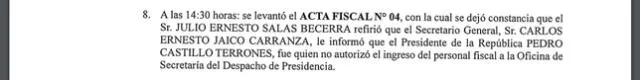 Informe fiscal tras intervención a Palacio. Foto: documento