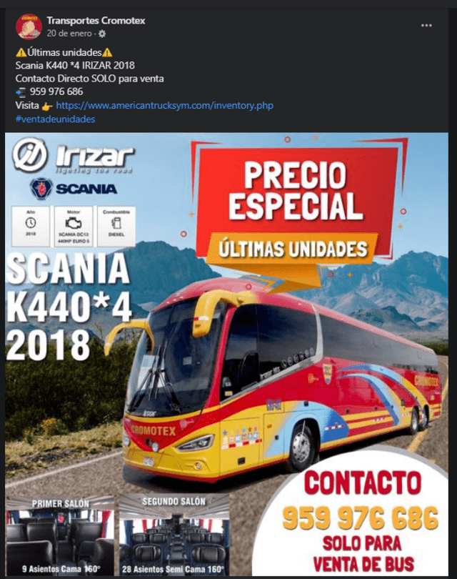 Empresa Cromotex vende sus buses tras declararse en quiebra. Foto: Facebook   