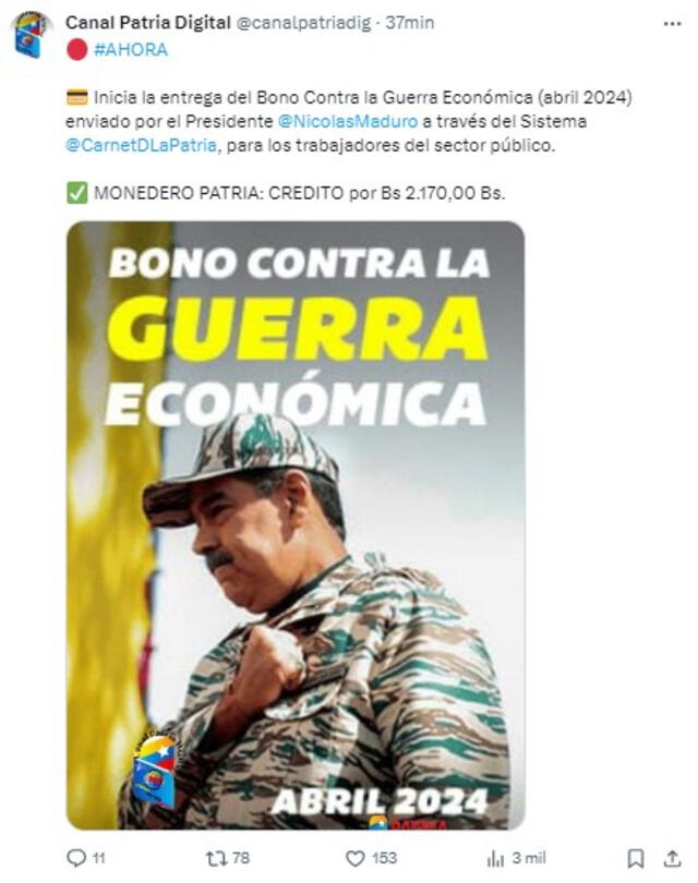 Bono de Guerra, abril 2024: conoce una guía fácil para cobrar monto mediante el Sistema Patria