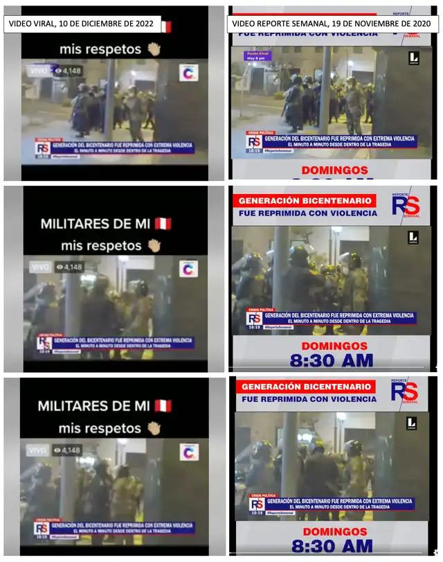 Comparación entre video viral actual (izquierda) y video publicado en 2020. Foto: captura LR/Facebook.