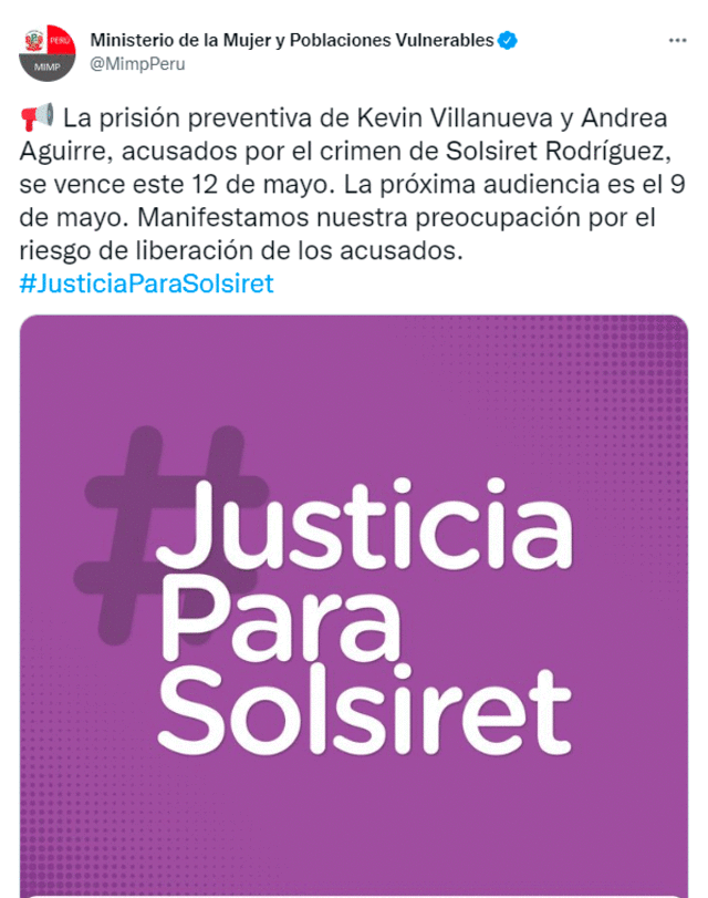 MIMP sobre el caso de Solsiret Rodríguez. Foto: Twitter