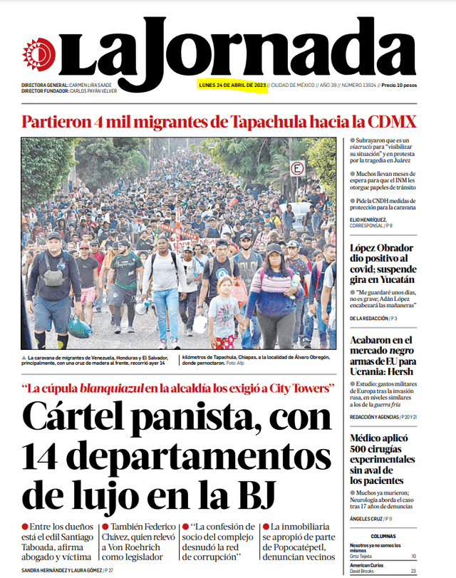  Portada impresa de La Jornada del día 24 de marzo de 2023. Foto: La Jornada.    