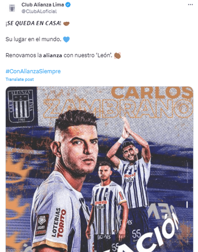 A través de Instagram se hizo oficial la renovación de Carlos Zambrano   