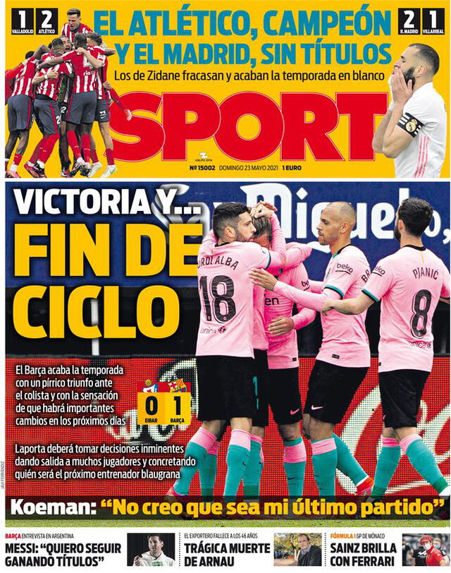Portada del diario Sport sobre el título del Atlético Madrid. Foto: difusión