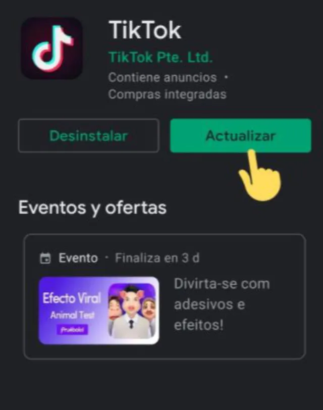 La app de TikTok debe estar actualizada para ingresar al concierto. Foto: Playstore