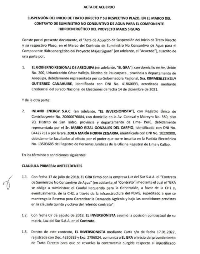 Majes Siguas II: suspenden inicio de trato directo por hidroeléctrica Lluclla