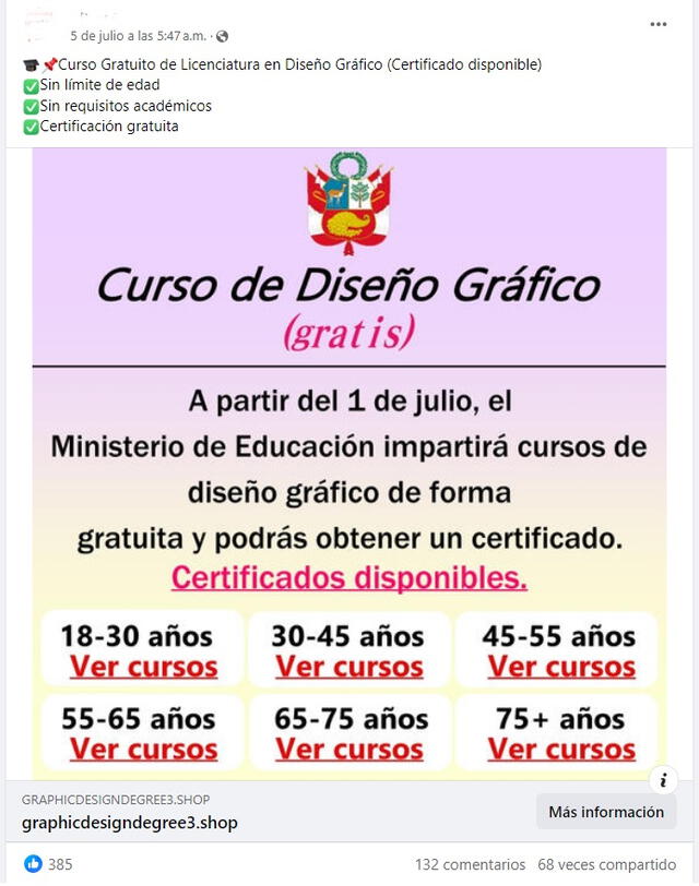 <em> Desinformación sobre el Ministerio de Educación. Foto: captura de Facebook</em>   