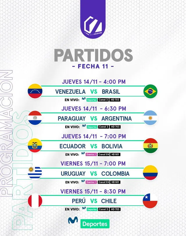 Guía de canales de Movistar TV para ver la fecha 11 de eliminatorias. Foto: Movistar Deportes   