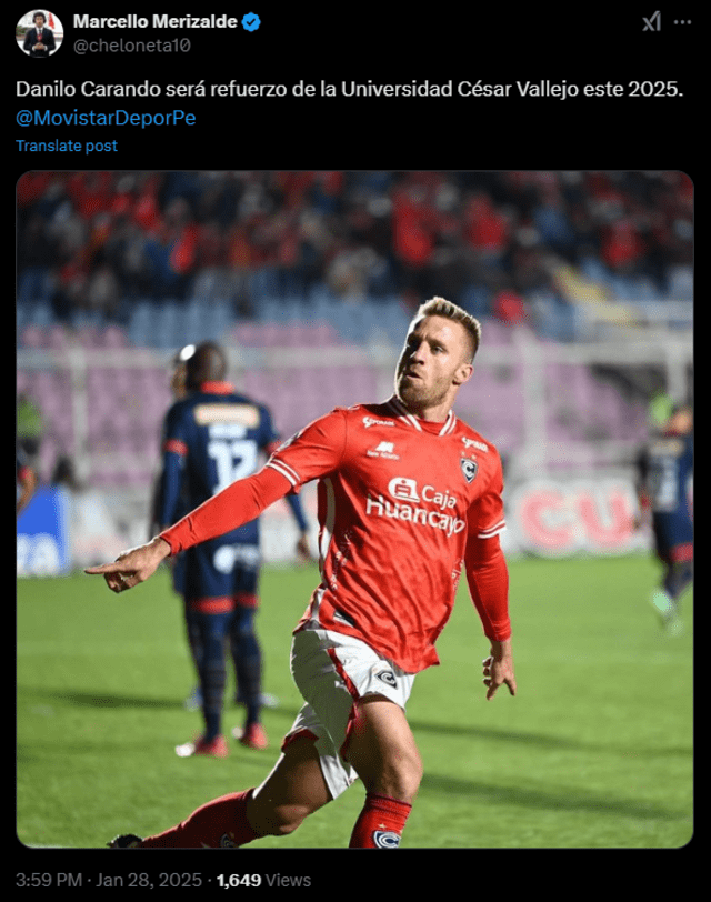  Danilo Carando vestirá por cuarta ocasión la camiseta de un equipo peruano a sus 36 años. Foto: captura    