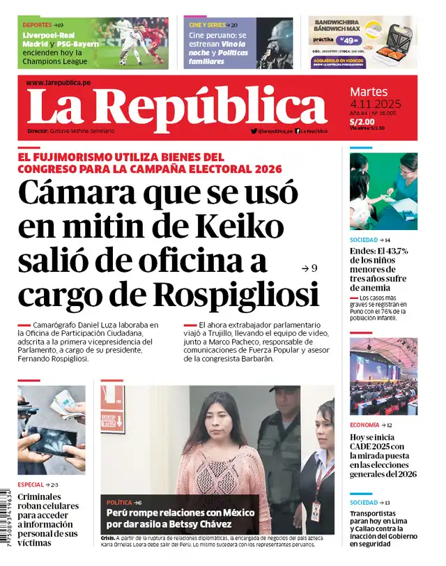 Portada de La República del 4 de noviembre. 