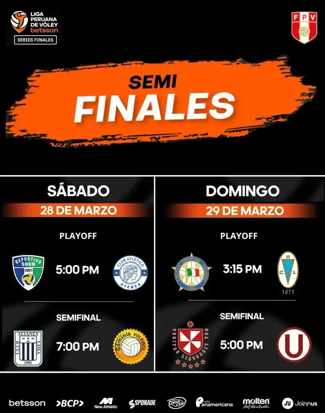 Programación de semifinales y playoffs del torneo. Foto: Liga Peruana de Vóley   