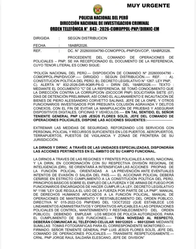 Disposición de la PNP