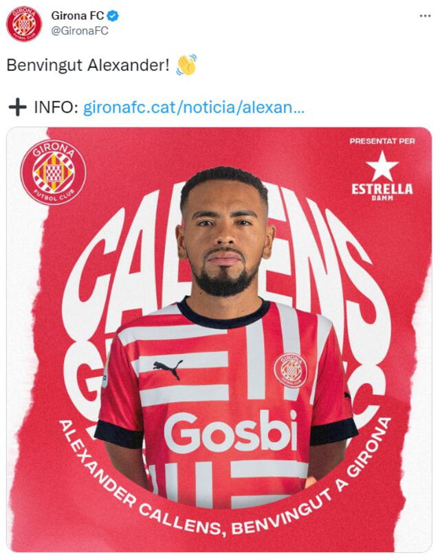 Girona FC anunció el fichaje de Alexander Callens. Foto: captura de Twitter