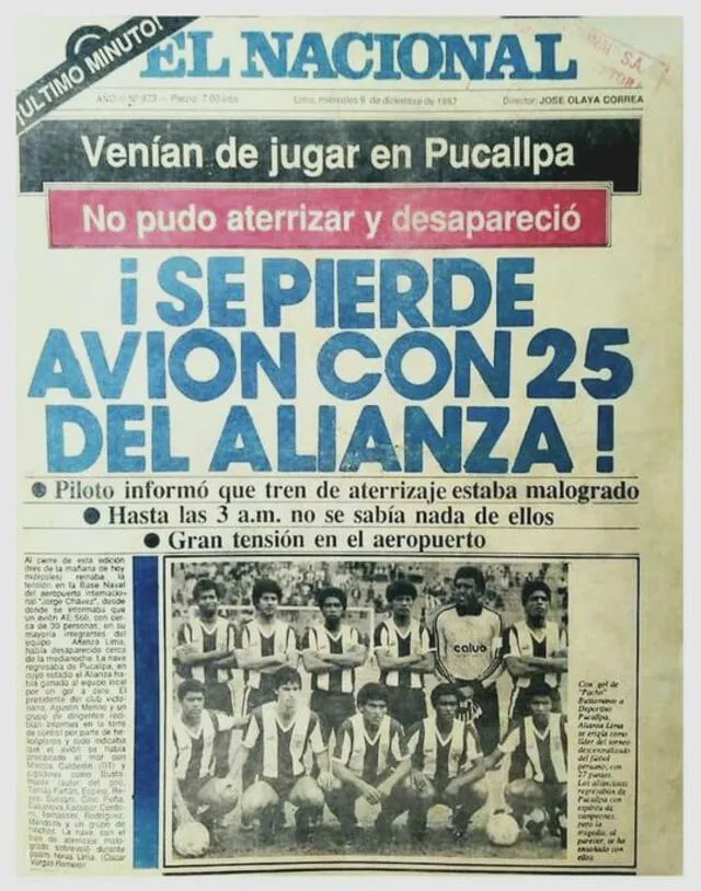 Jugadores de Alianza Lima y demás pasajeros fallecieron tras el accidente aéreo de 1987.