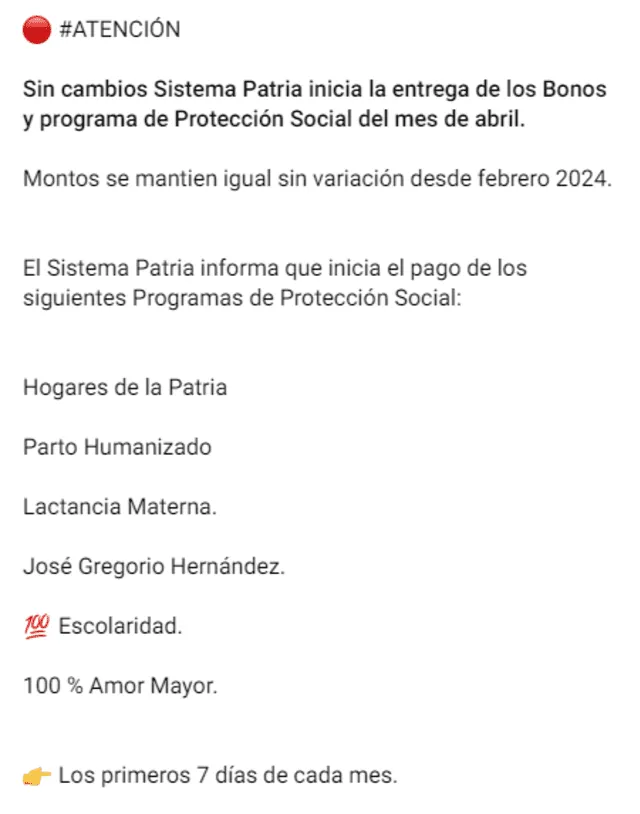 El Gobierno de Venezuela depositó el Bono Hogares de la Patria correspondiente a abril 2024. Foto: Canal Patria Digital   